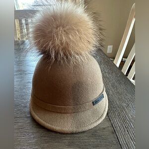 Stylish Tan Kids Hat with Pom Pom